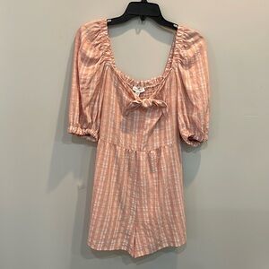 ⭐️ Topshop Pink Plaid Smocked Back Bow-Front Romper Size UK 12 US 8